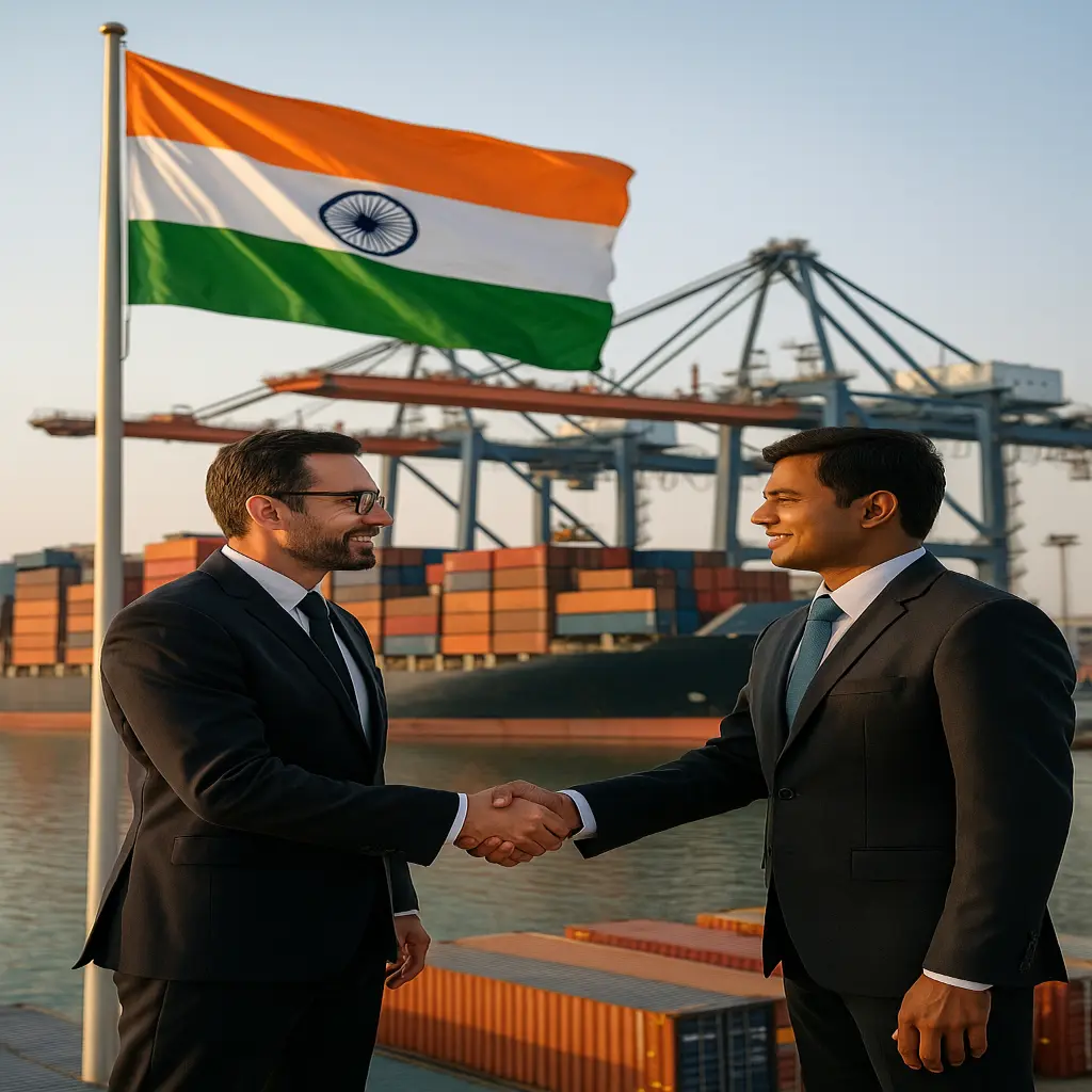 Business deal with logistics and shipping containers in the background